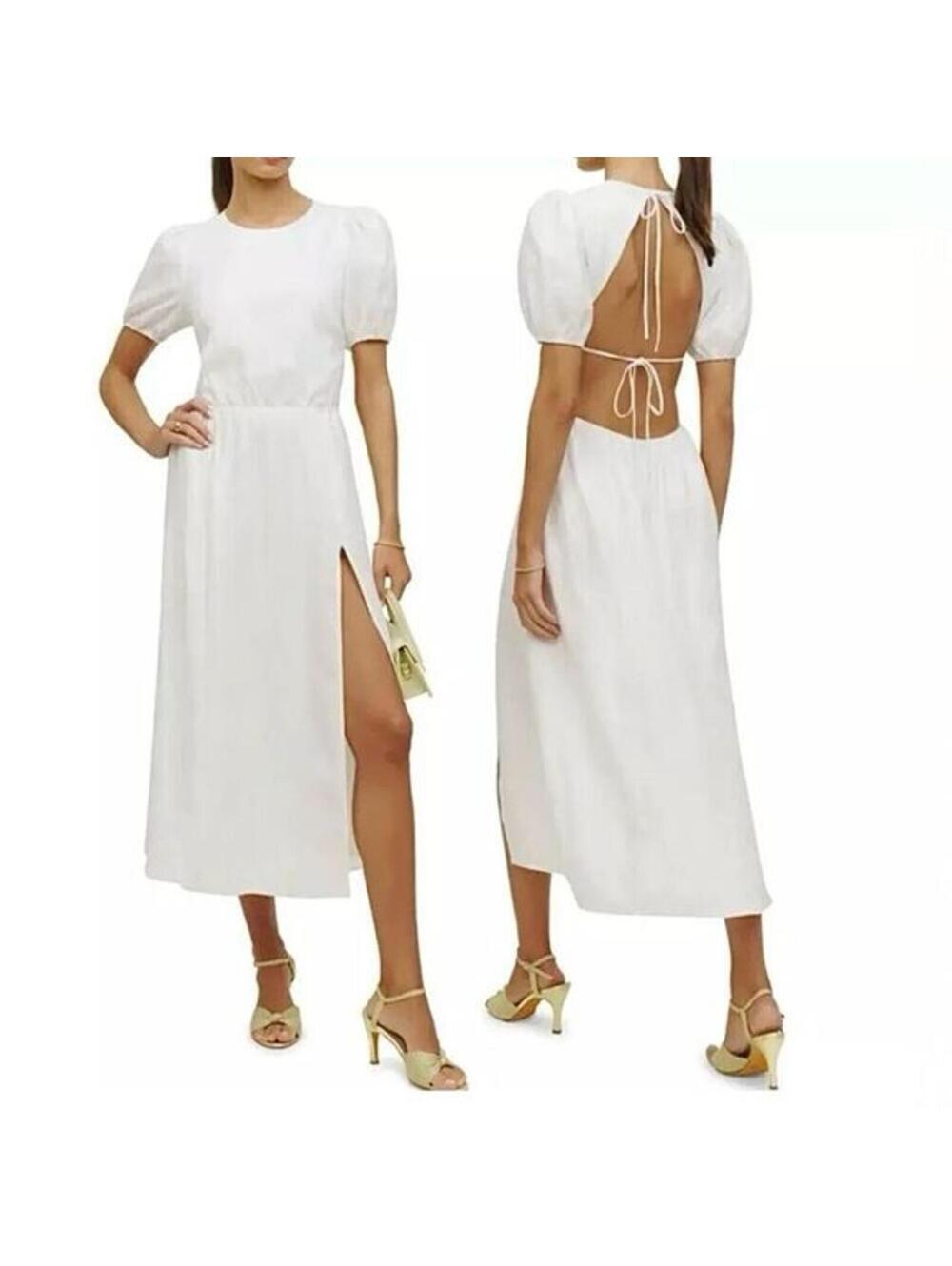 Reformation Anneliese Linen Midi Dress White Size 4